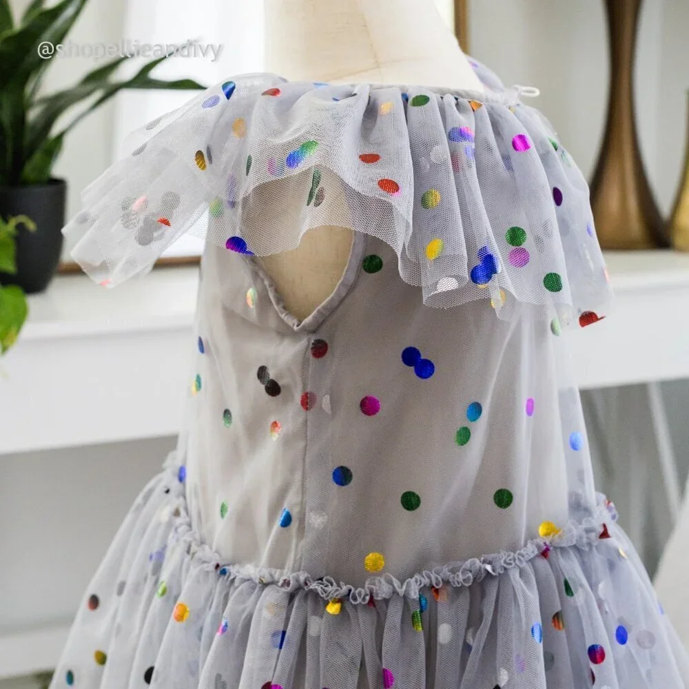 Cuteheads 2T Girl's Gray Tulle Confetti Polka Dot Party Dress - Picture 4 of 10
